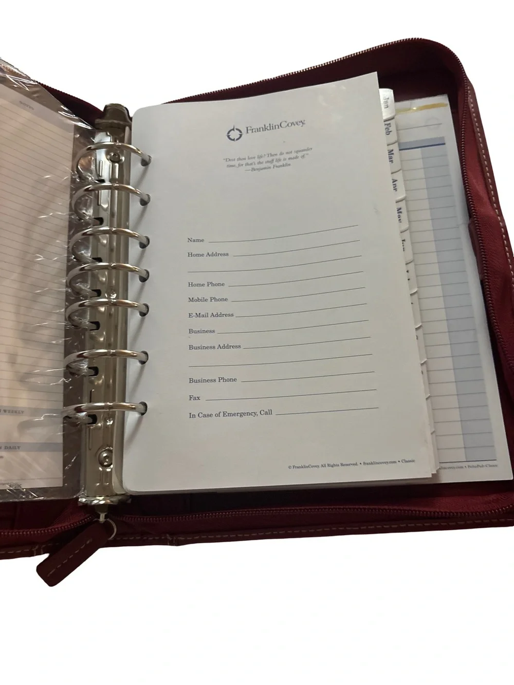 Vintage Franklin Covey Burgundy Leather 7-Ring Zip Planner Organizer Never Used